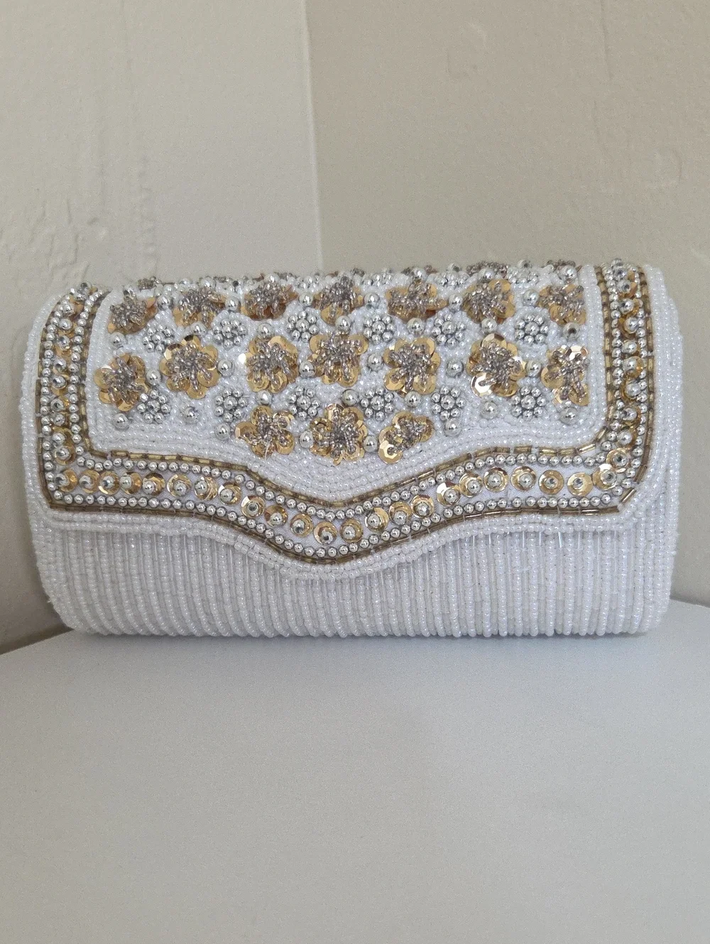 Embellished White & Gold Evening Clutch